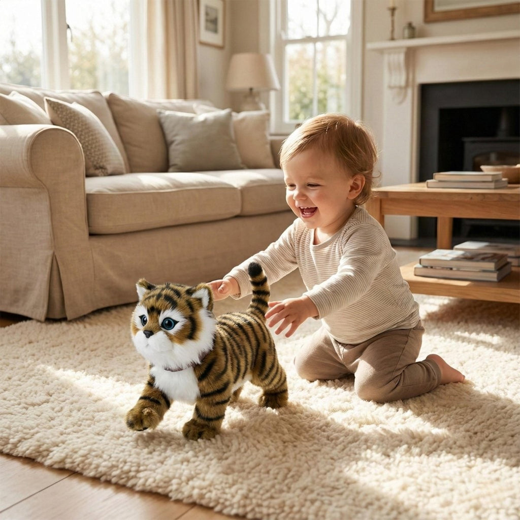 Interactive Walking Tiger Plush Toy with White Muzzle and Blue Eyes - Image 4