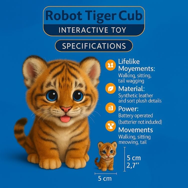 Interactive Walking Tiger Plush Toy with White Muzzle and Blue Eyes - Image 5