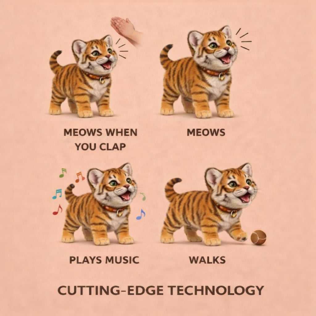Interactive Walking Tiger Plush Toy with White Muzzle and Blue Eyes - Image 7