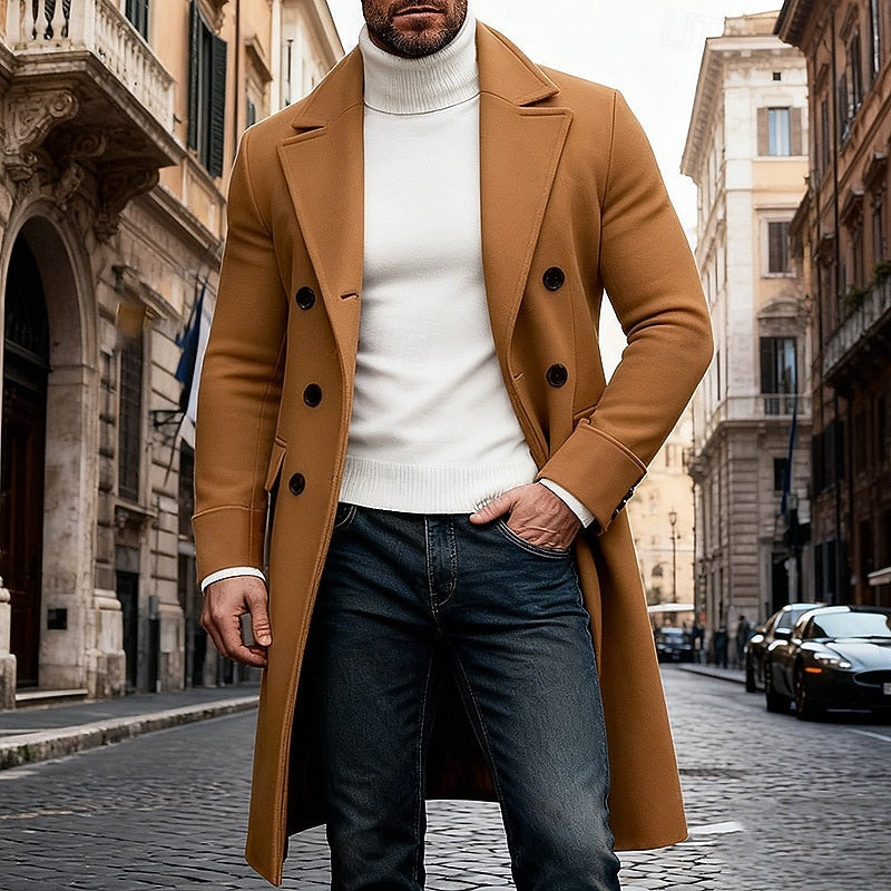 Men's Double Breasted Long Overcoat