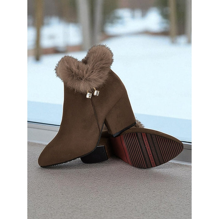 Women's Fur Trimmed Block Heel Ankle Boots