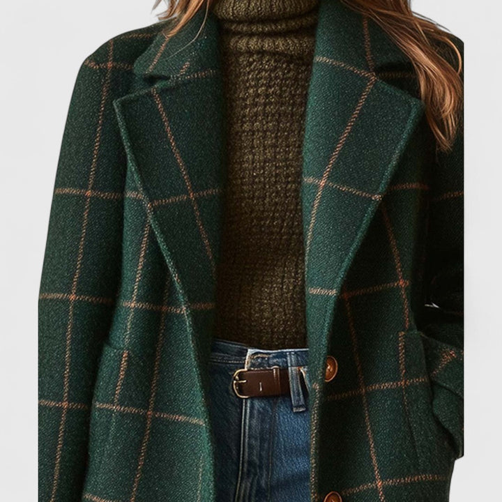 Women's Checked Wool Coat with Notch Lapel