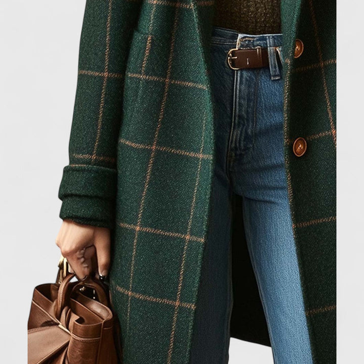 Women's Checked Wool Coat with Notch Lapel