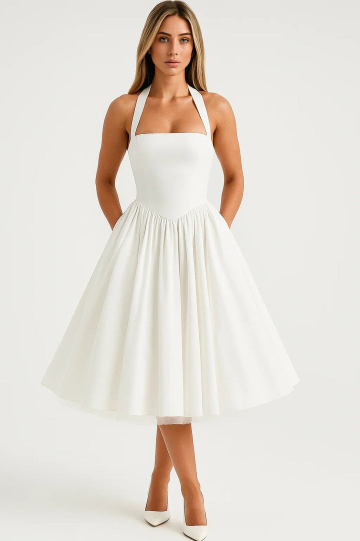 Women's Wedding Guest Halter Midi Dress