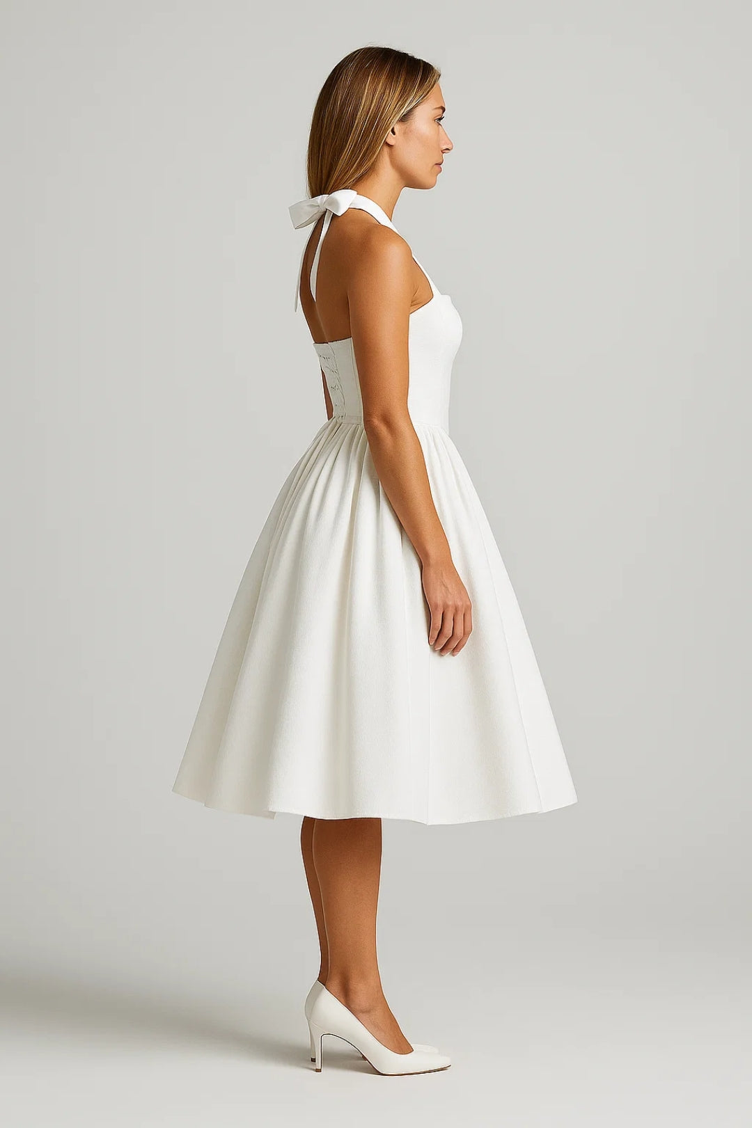 Women's Wedding Guest Halter Midi Dress