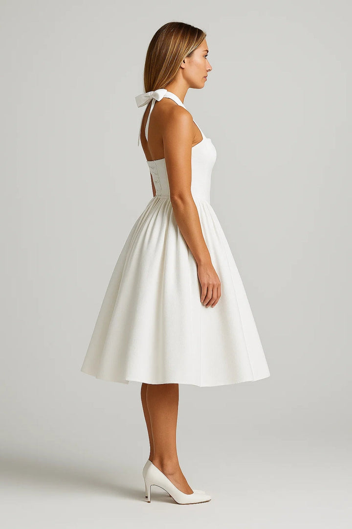 Women's Wedding Guest Halter Midi Dress