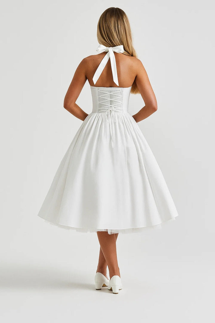 Women's Wedding Guest Halter Midi Dress
