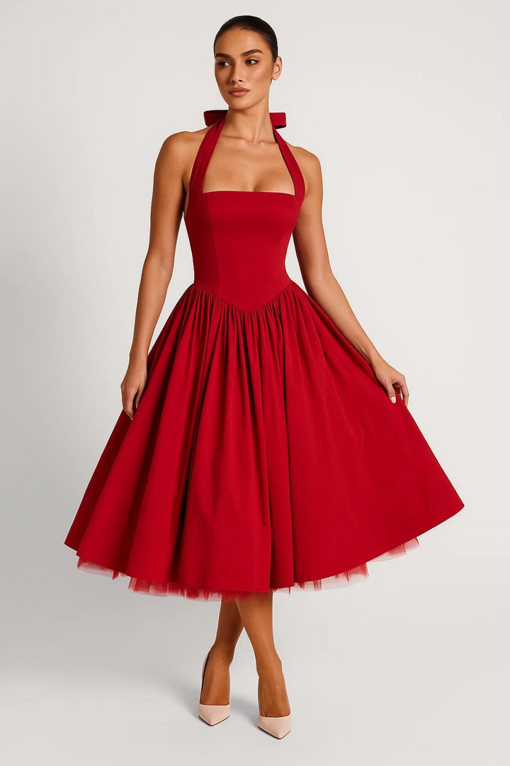 Women's Wedding Guest Halter Midi Dress