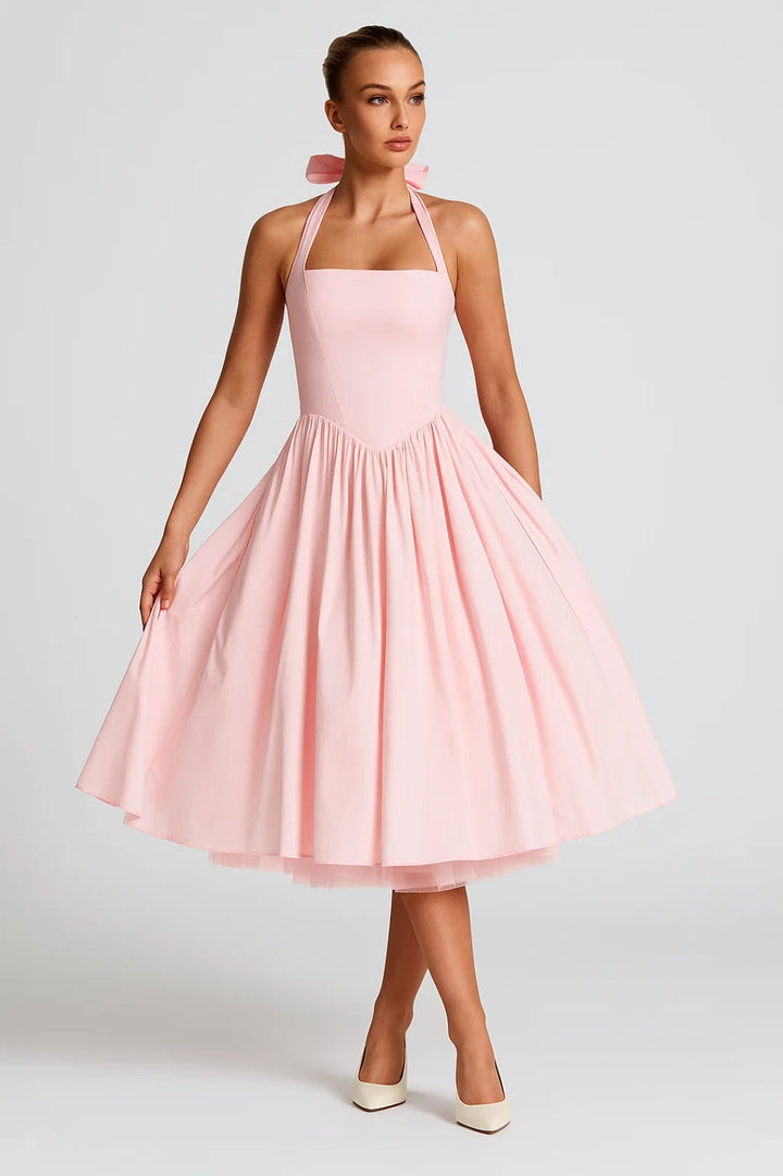Women's Wedding Guest Halter Midi Dress