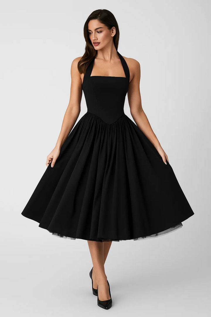 Women's Wedding Guest Halter Midi Dress