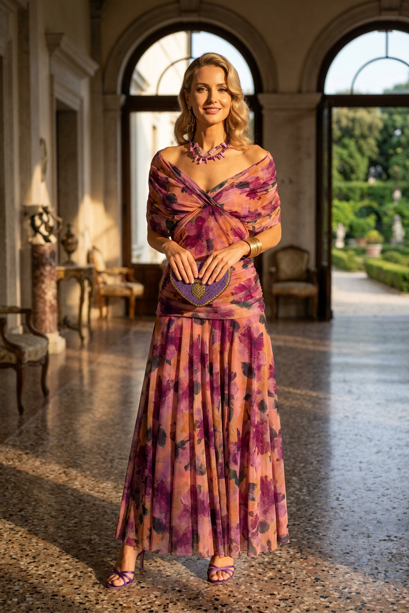 Women's V-Neck Evening Maxi Dress