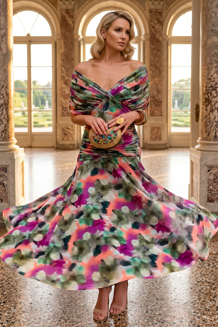 Women's V-Neck Evening Maxi Dress
