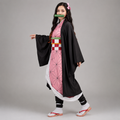Kids' Anime Cosplay Costume Set with Kimono Haori Jacket Checkered Pattern and Leg Wraps - Image 1