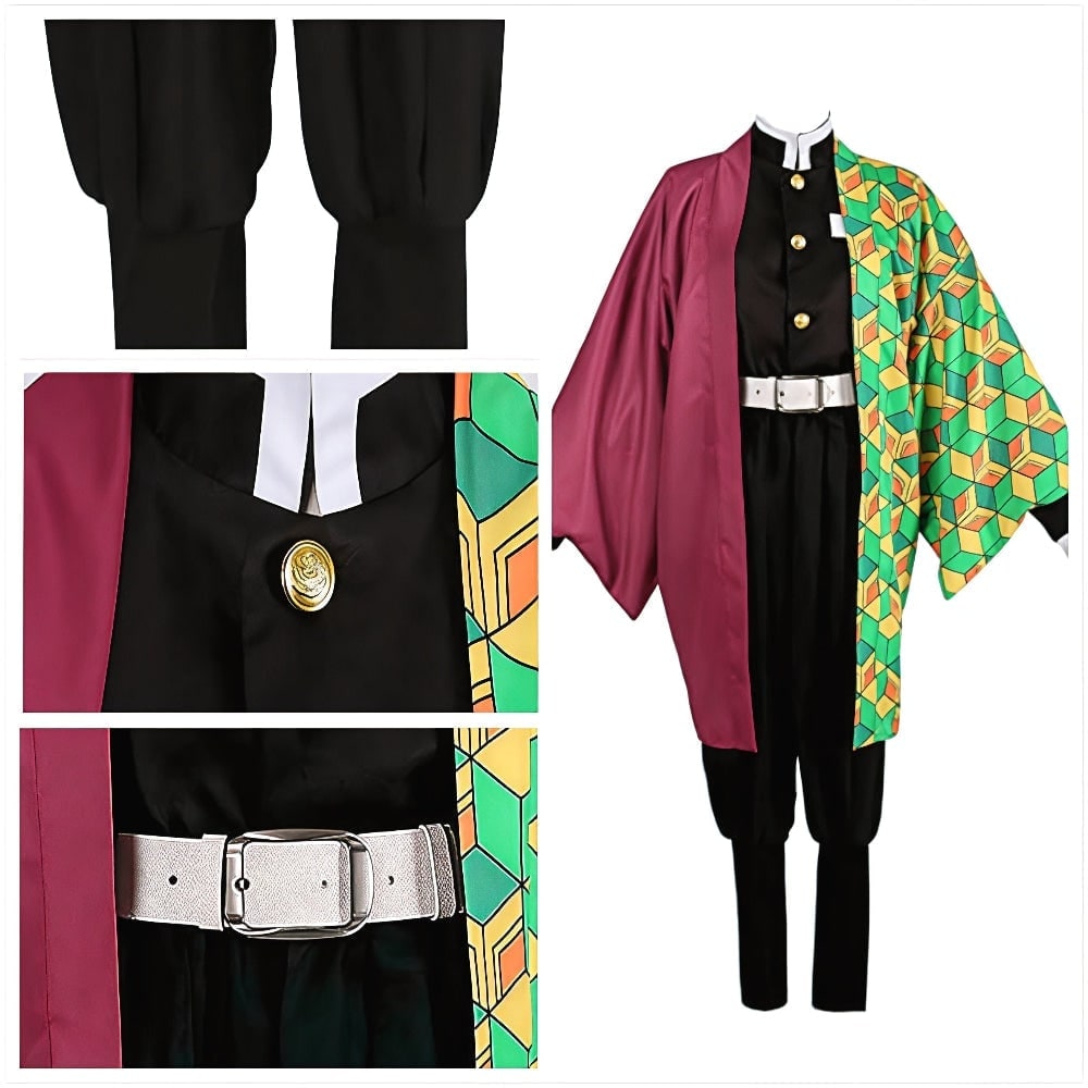 Kids' Anime Cosplay Costume Set with Kimono Haori Jacket Checkered Pattern and Leg Wraps - Image 12