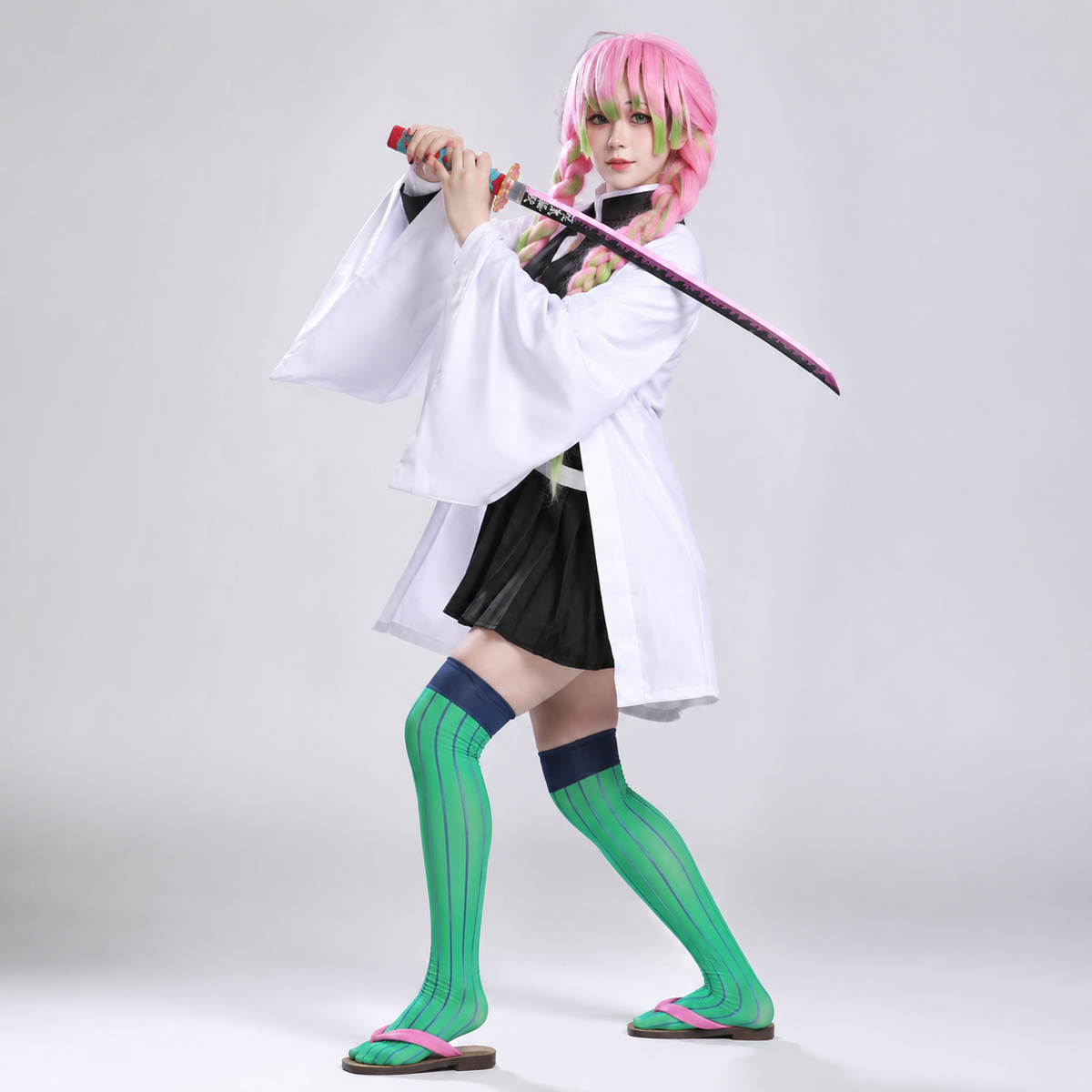 Kids' Anime Cosplay Costume Set with Kimono Haori Jacket Checkered Pattern and Leg Wraps - Image 14