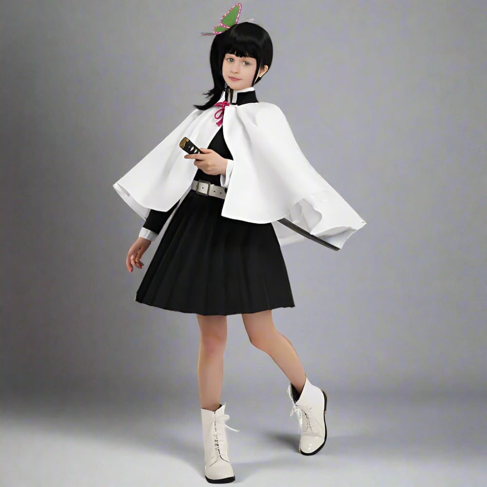Kids' Anime Cosplay Costume Set with Kimono Haori Jacket Checkered Pattern and Leg Wraps - Image 15