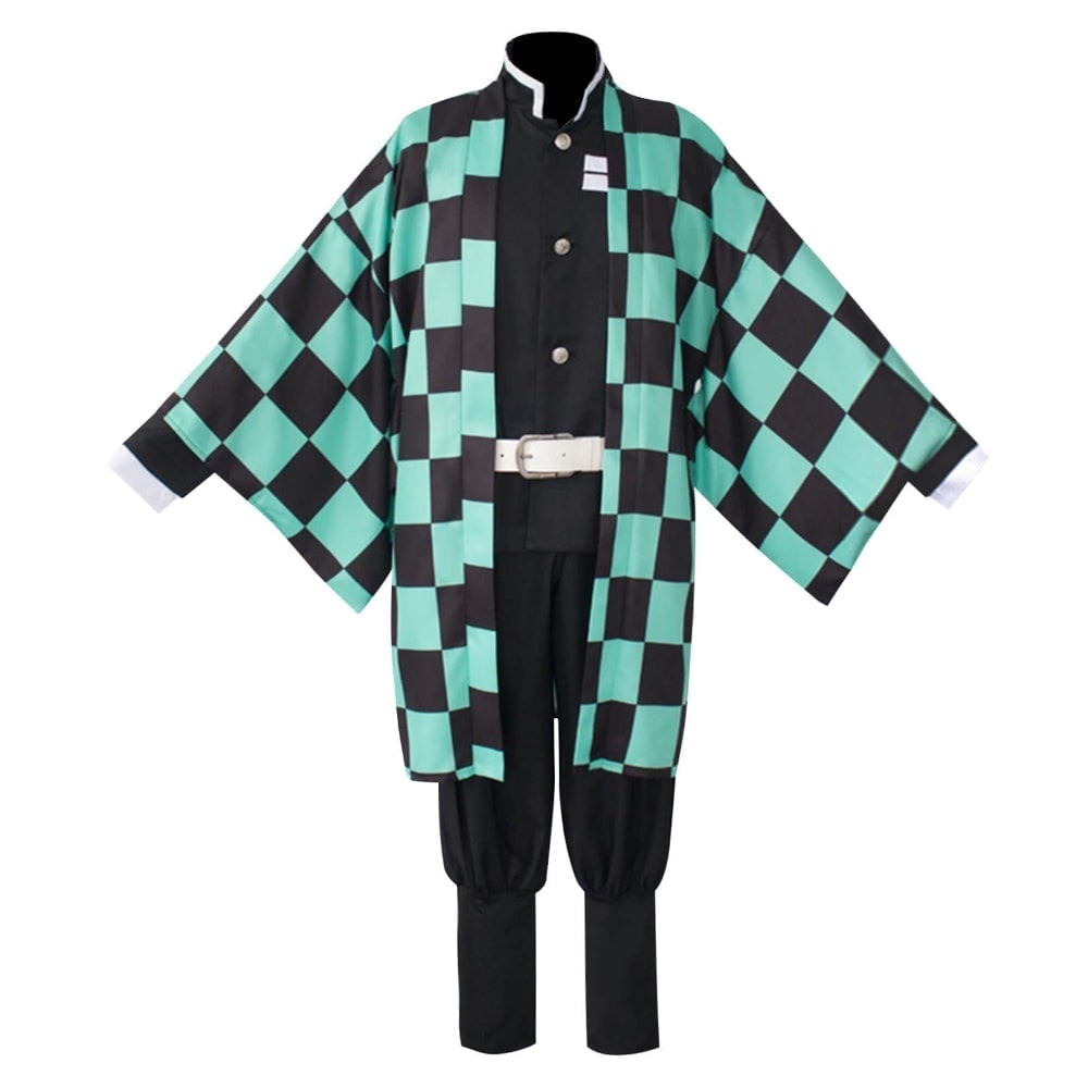 Kids' Anime Cosplay Costume Set with Kimono Haori Jacket Checkered Pattern and Leg Wraps - Image 6