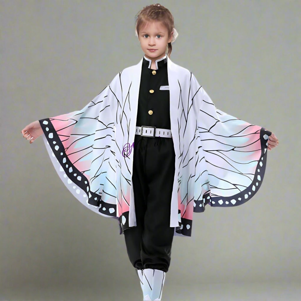 Kids' Anime Cosplay Costume Set with Kimono Haori Jacket Checkered Pattern and Leg Wraps - Image 9