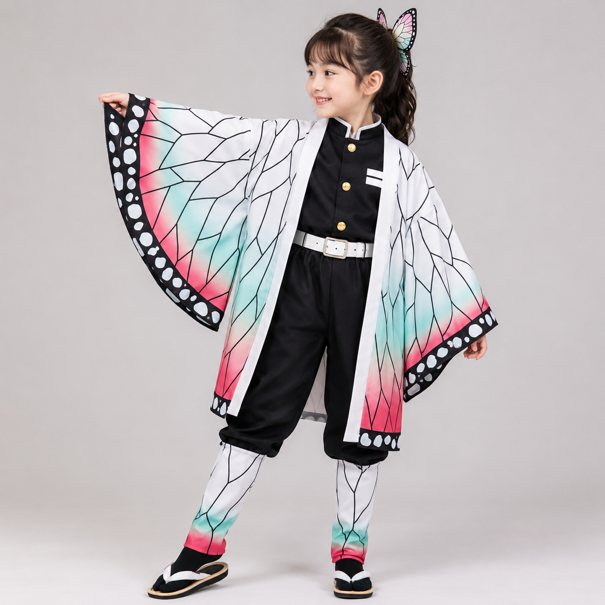Kids' Anime Cosplay Costume with Butterfly Kimono Coat and Accessories Five-Piece Set - Image 1