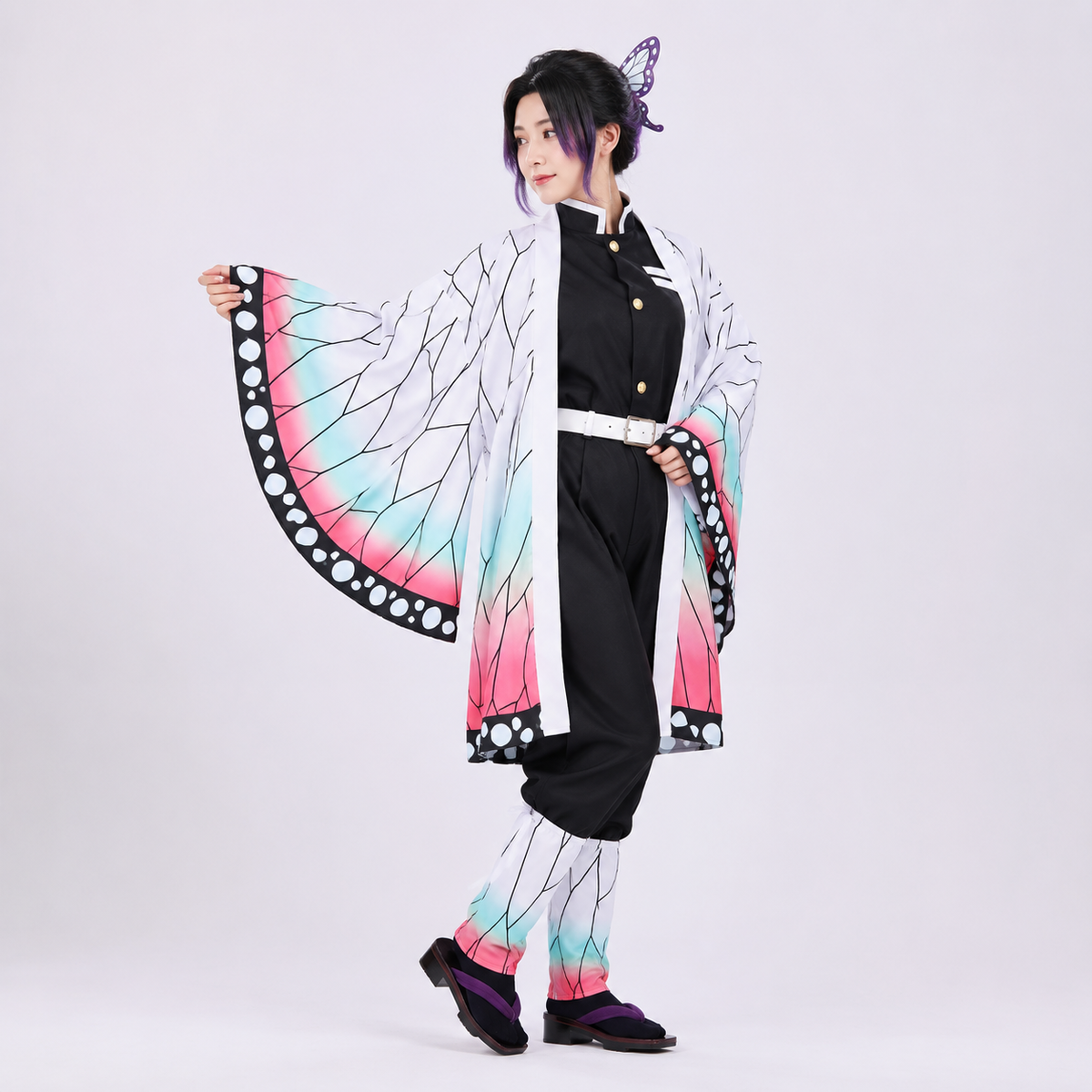 Kids' Anime Cosplay Costume with Butterfly Kimono Coat and Accessories Five-Piece Set - Image 2