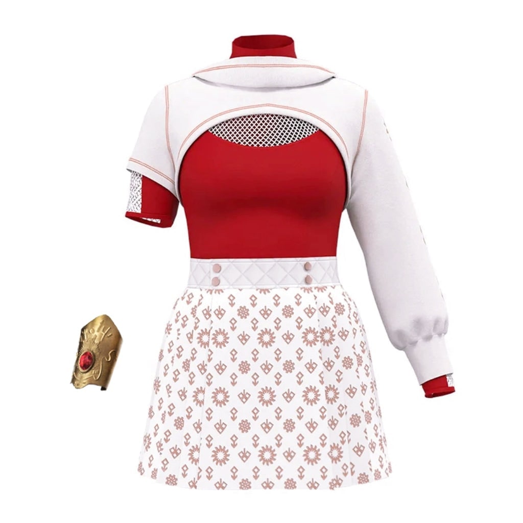 Kids' Anime Cosplay Costume with Red High-Neck Top White Pleated Skirt and Blonde - Image 5