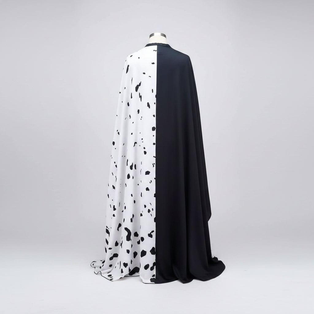 Kids' Black and White Villain Costume with Split Dress and Cape - Image 7
