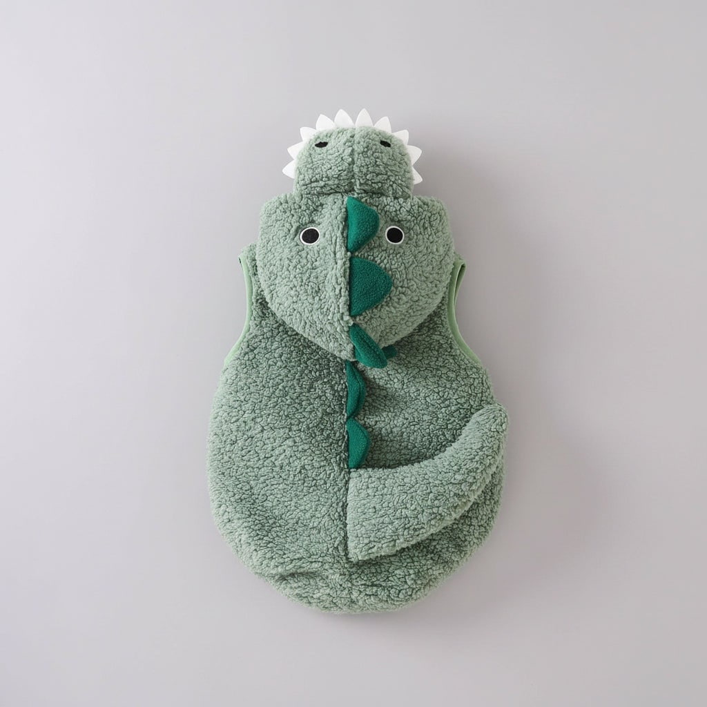 Kids' Dinosaur Costume Hooded Romper with Sherpa Fleece Stuffed Tail and Spikes - Image 3