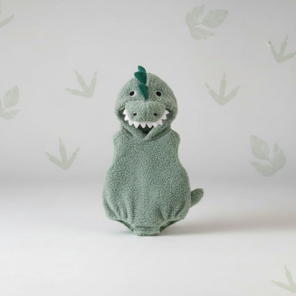 Kids' Dinosaur Costume Hooded Romper with Sherpa Fleece Stuffed Tail and Spikes - Image 4