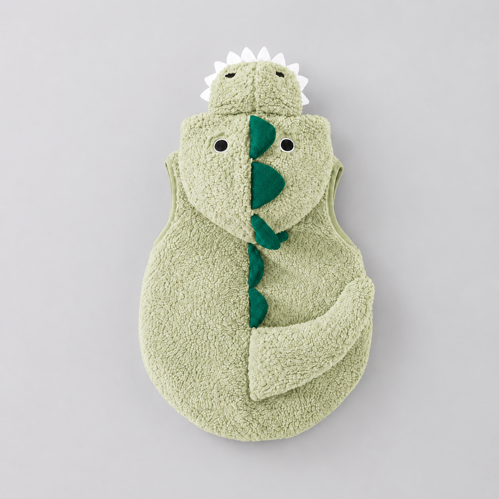 Kids' Dinosaur Costume Hooded Romper with Sherpa Fleece Stuffed Tail and Spikes - Image 5