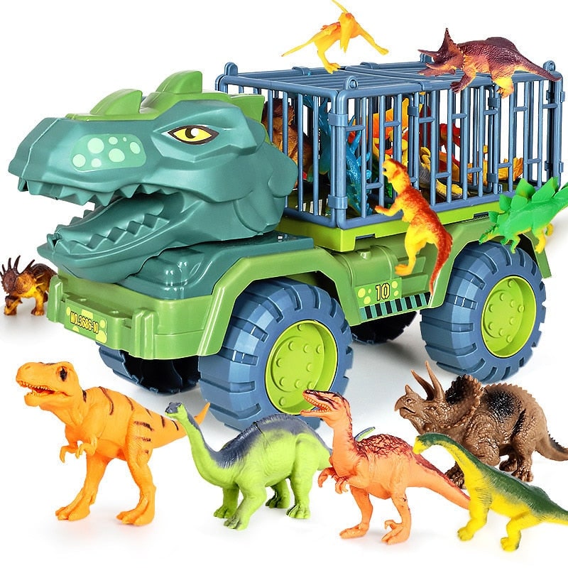 Kids' Dinosaur Toy Truck with Cage T-Rex Cab and Plastic Figures with Eggs - Image 2