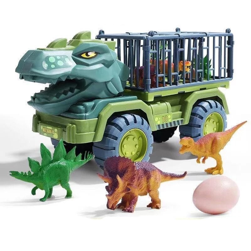 Kids' Dinosaur Toy Truck with Cage T-Rex Cab and Plastic Figures with Eggs - Image 3