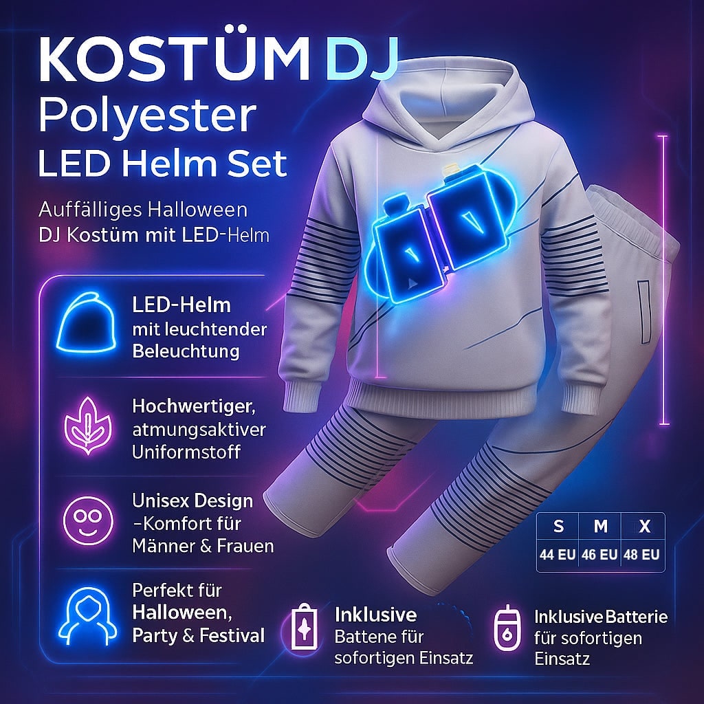 Kids' Dj Costume with LED Light-Up Mask and Glowing Chest Graphic - Image 13