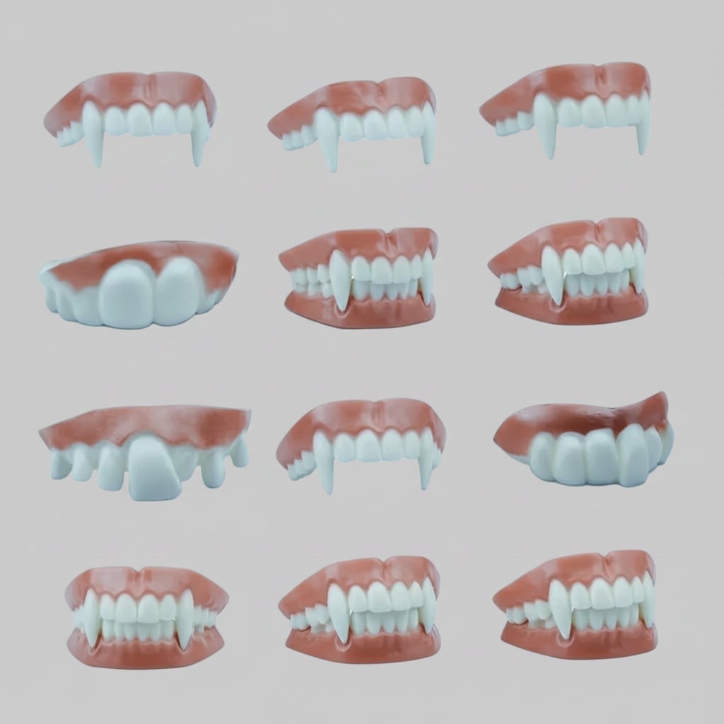 Kids' Fake Teeth Partials Slip-On Vampire Fangs with Crooked Yellowed for Halloween Costume - Image 1