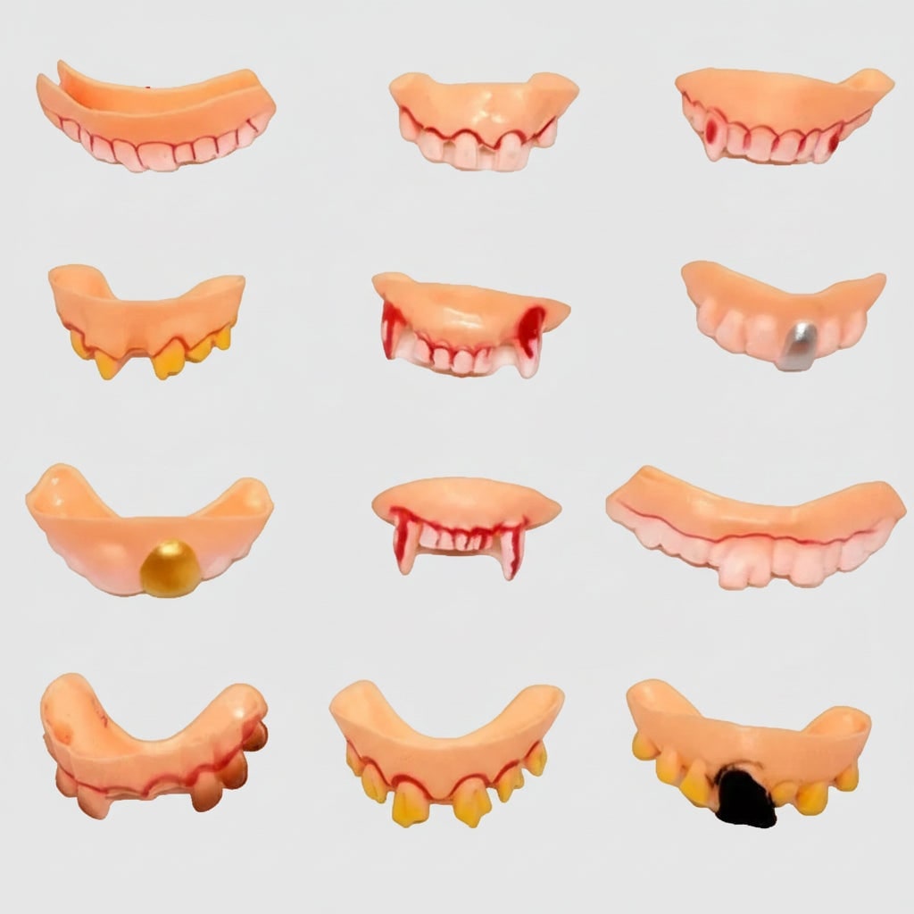Kids' Fake Teeth Partials Slip-On Vampire Fangs with Crooked Yellowed for Halloween Costume - Image 2
