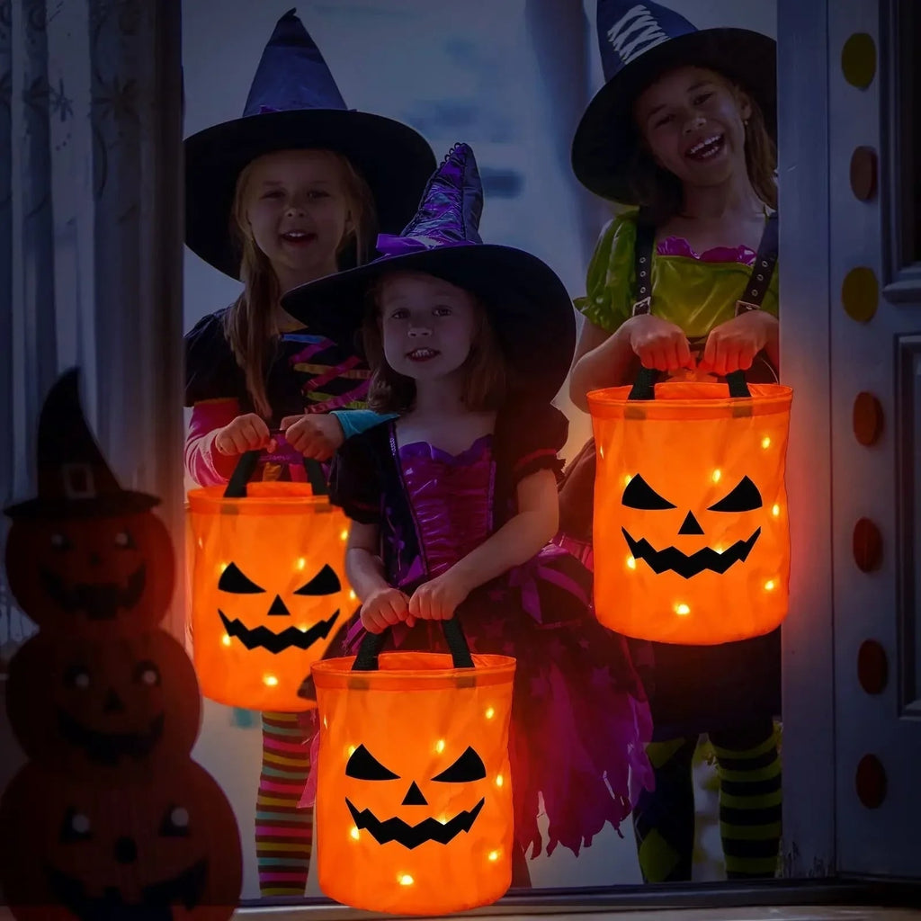 Kids' LED Halloween Candy Bucket with Jack-O'-Lantern Pumpkin Pail for Trick or Treat - Image 3