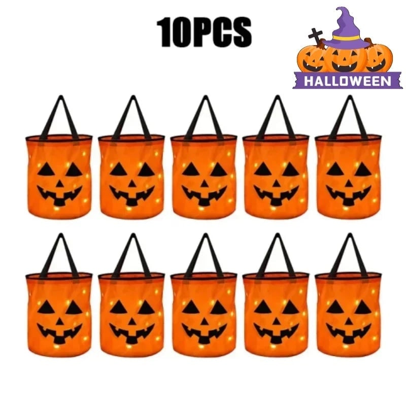 Kids' LED Halloween Candy Bucket with Jack-O'-Lantern Pumpkin Pail for Trick or Treat - Image 7