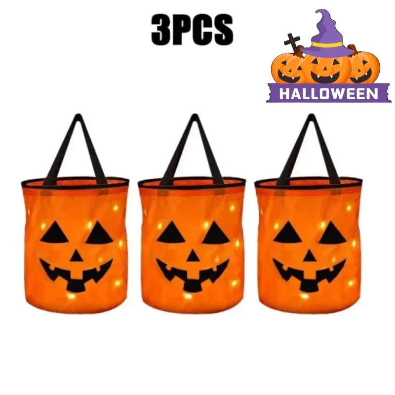 Kids' LED Halloween Candy Bucket with Jack-O'-Lantern Pumpkin Pail for Trick or Treat - Image 9