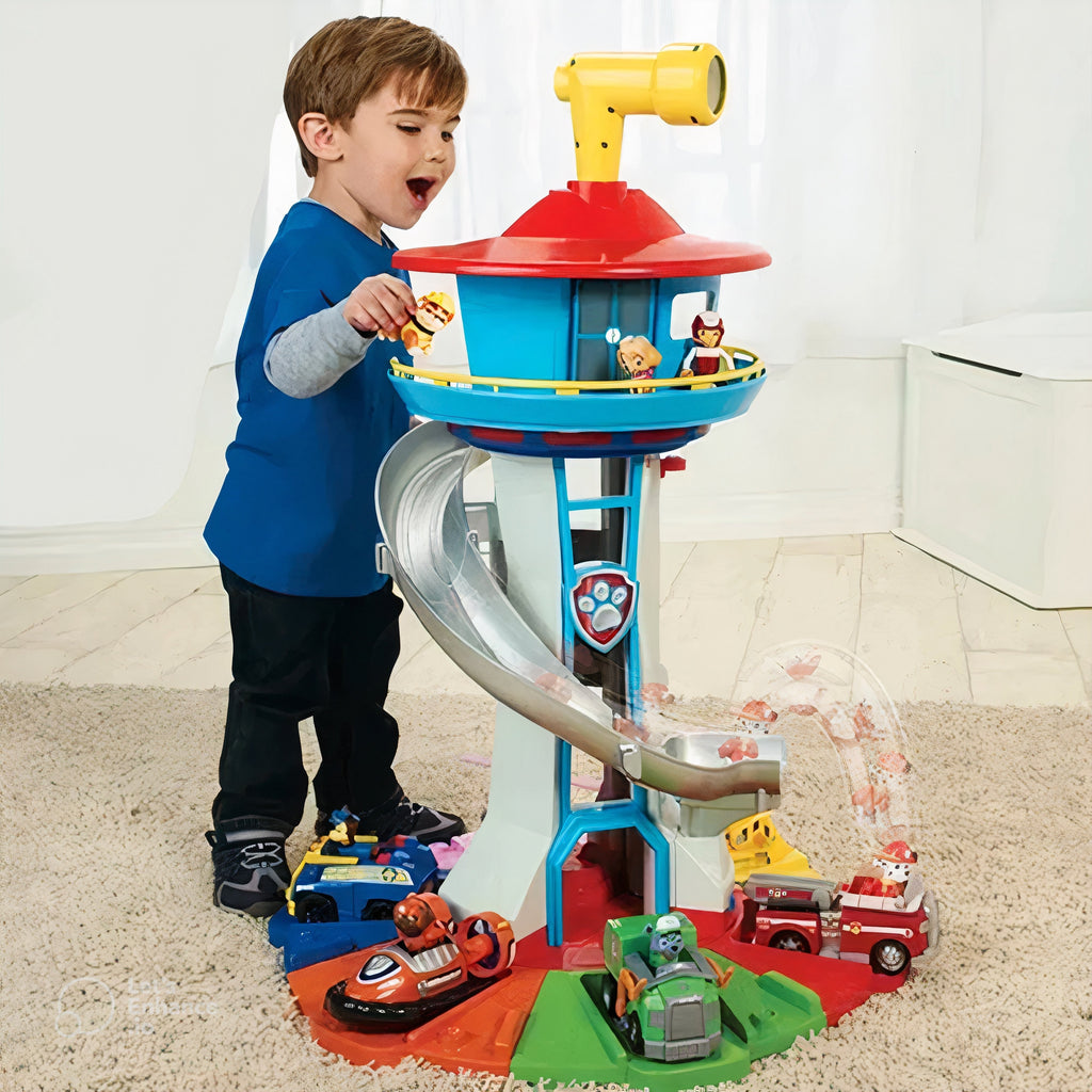 Kids' Lookout Tower Playset with Spiral Slide Rotating Periscope and Rescue Vehicles - Image 1