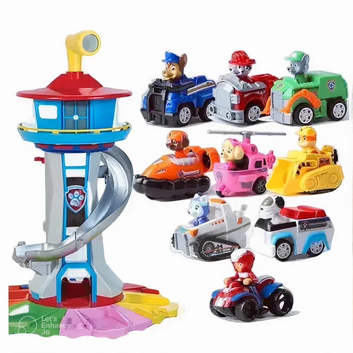 Kids' Lookout Tower Playset with Spiral Slide Rotating Periscope and Rescue Vehicles - Image 4