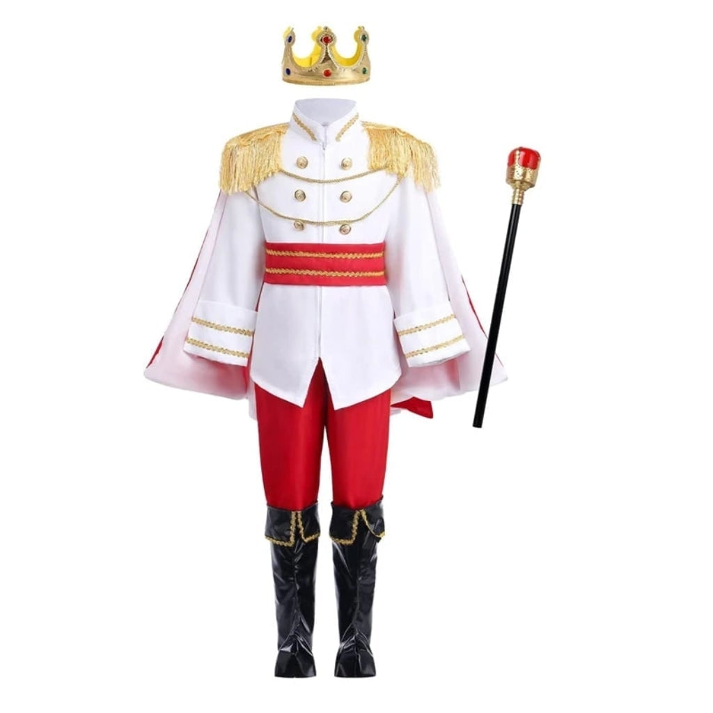 Kids' Prince Costume Set with Gold Crown Scepter and Red Cape - Image 2