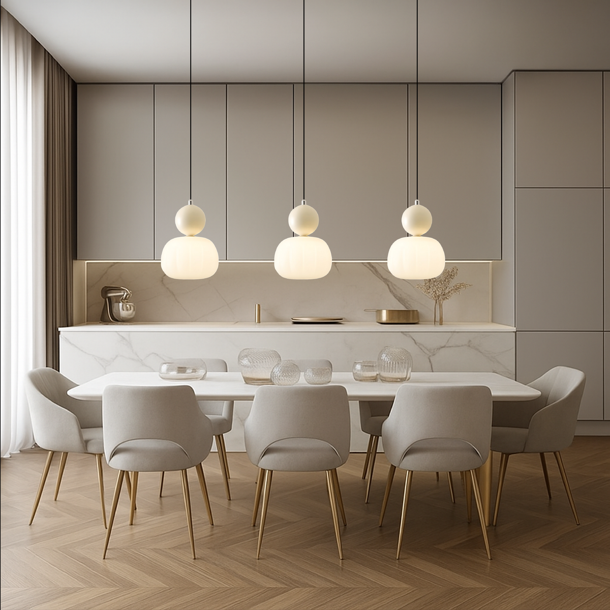 Kitchen Pendant Light Fixtures with Translucent Shade and Spherical Accent Modern Design - Image 4