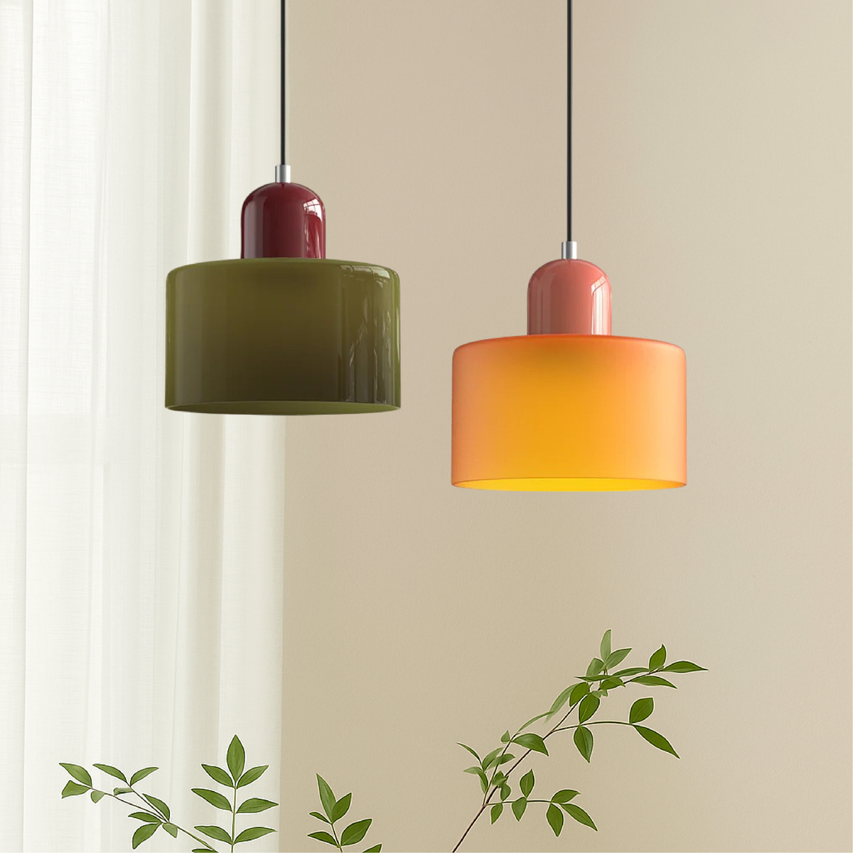 Kitchen Pendant Light Fixtures with Two-Tier Frosted Glass Shade and Modern Mid-Century Design - Image 1