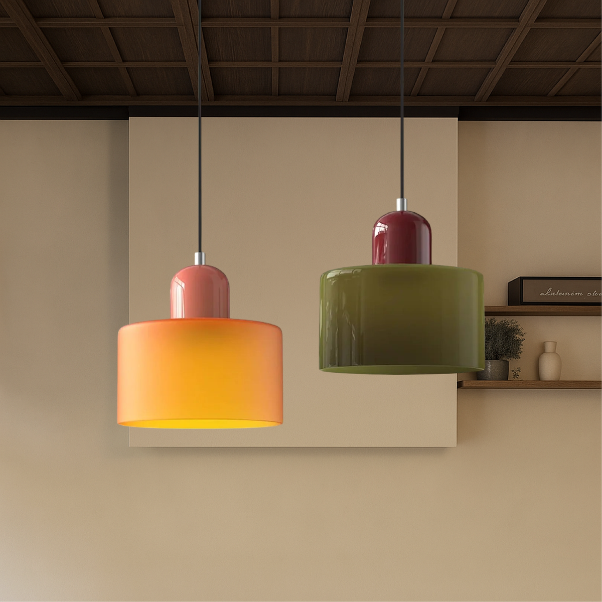 Kitchen Pendant Light Fixtures with Two-Tier Frosted Glass Shade and Modern Mid-Century Design - Image 5