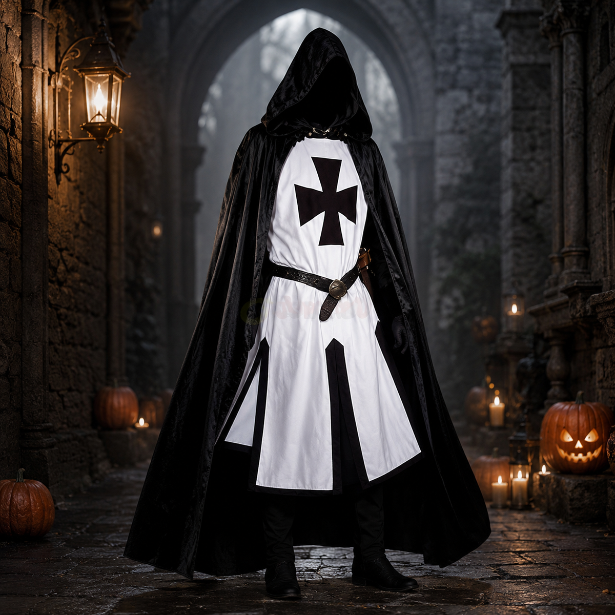 Knight Costume with Medieval Tunic Cross Pattée Print and Split Hem Design - Image 10