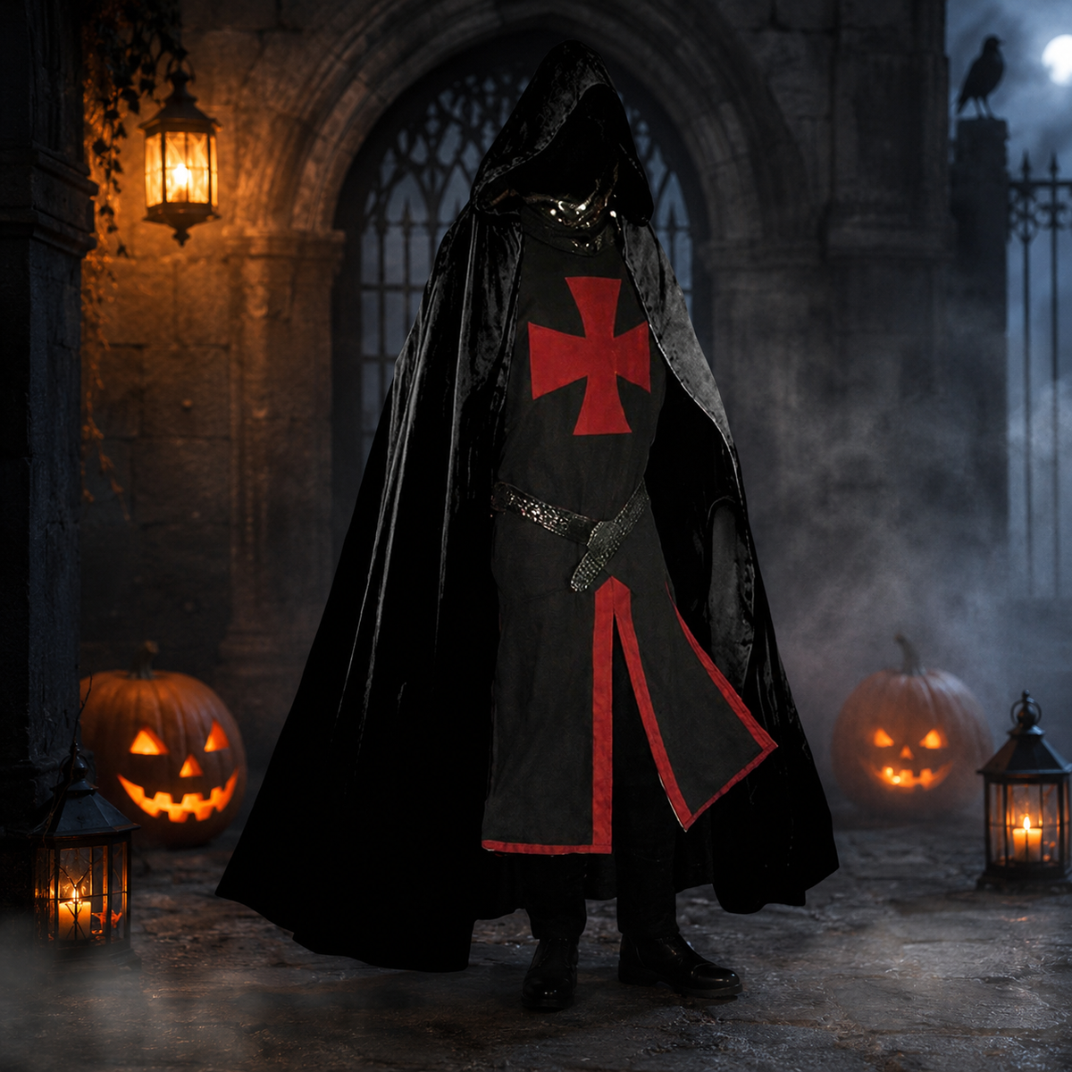 Knight Costume with Medieval Tunic Cross Pattée Print and Split Hem Design - Image 8