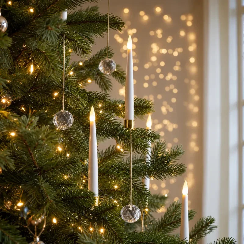 LED Christmas Tree Candles with Flickering Flame and Hanging Ornament Counterweights - Image 1