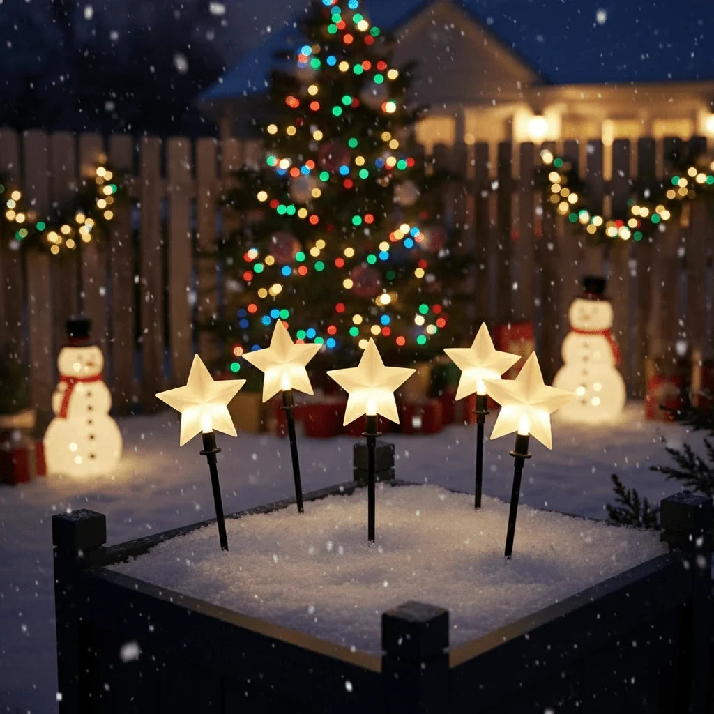 LED Star Pathway Lights with Warm White Glow for Outdoor Gardens and Festive Decorations Set of 5 - Image 1
