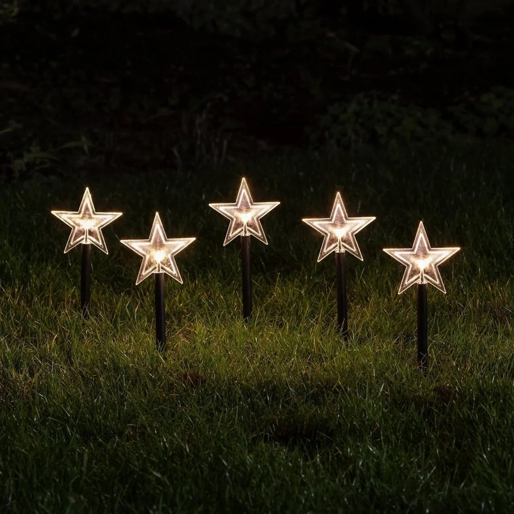 LED Star Pathway Lights with Warm White Glow for Outdoor Gardens and Festive Decorations Set of 5 - Image 2