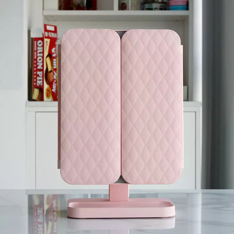 LED Vanity Mirror with Magnification Adjustable Lights and Foldable Storage Base - Image 2
