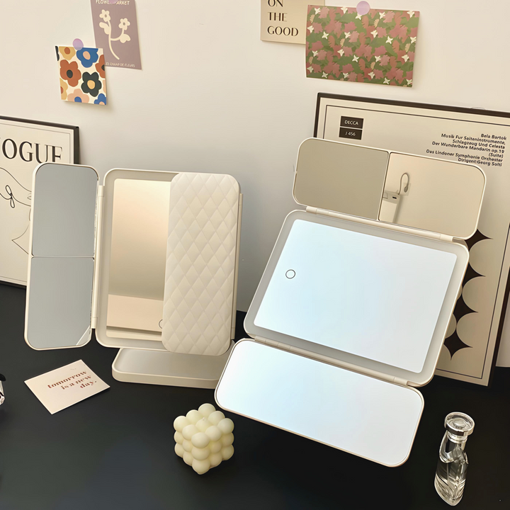 LED Vanity Mirror with Magnification Adjustable Lights and Foldable Storage Base - Image 4